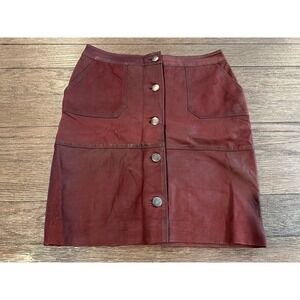Coster Copenhagen knee length lamb leather red maroon skirt‎ sz 36 NWT